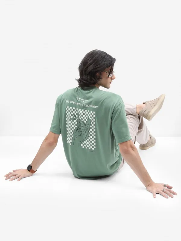  Ketch Men Green Printed Round Neck T-Shirts