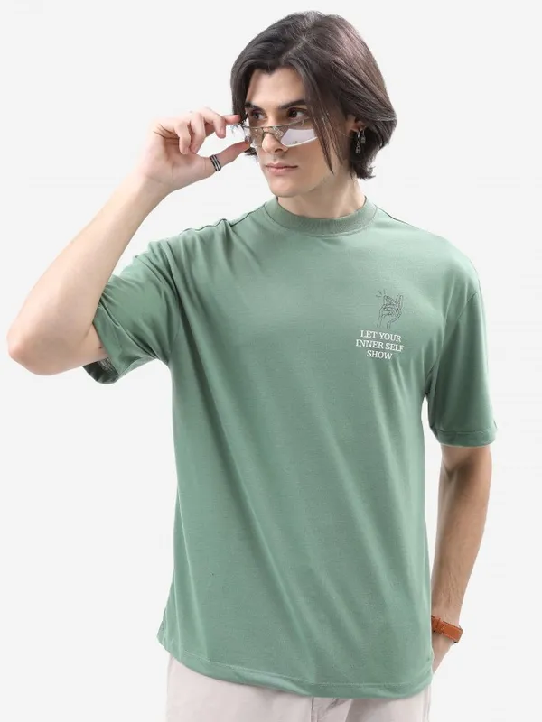  Ketch Men Green Printed Round Neck T-Shirts