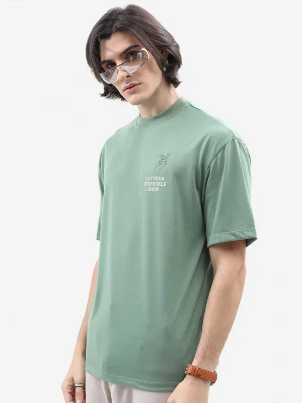  Ketch Men Green Printed Round Neck T-Shirts