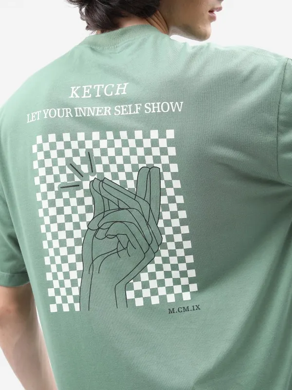  Ketch Men Green Printed Round Neck T-Shirts