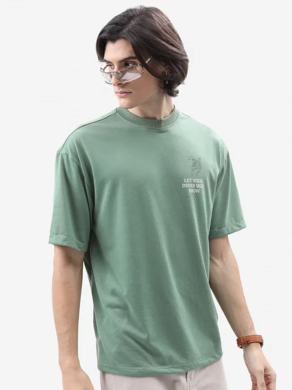  Ketch Men Green Printed Round Neck T-Shirts