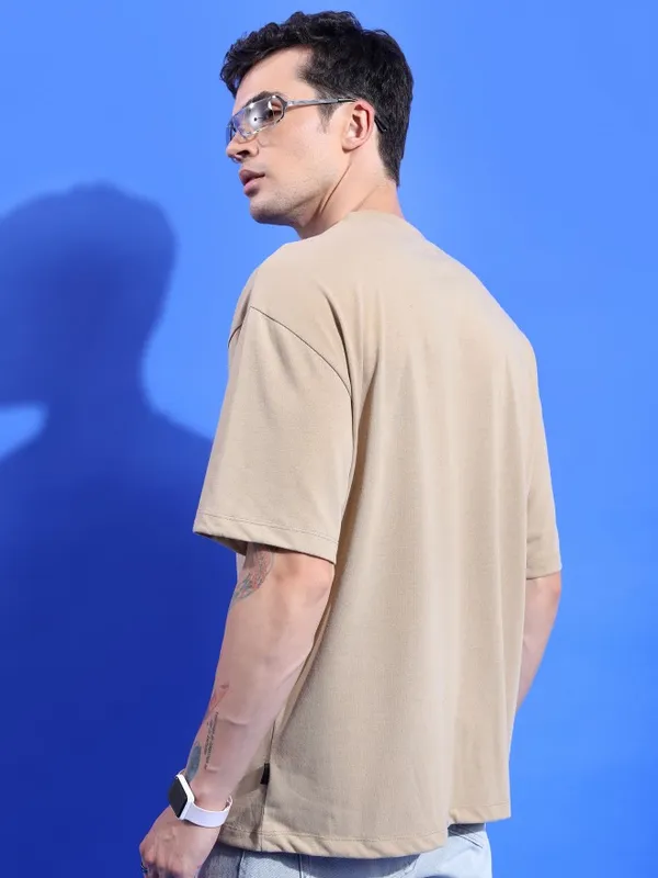 Ketch Men Beige Printed Round Neck T-Shirts