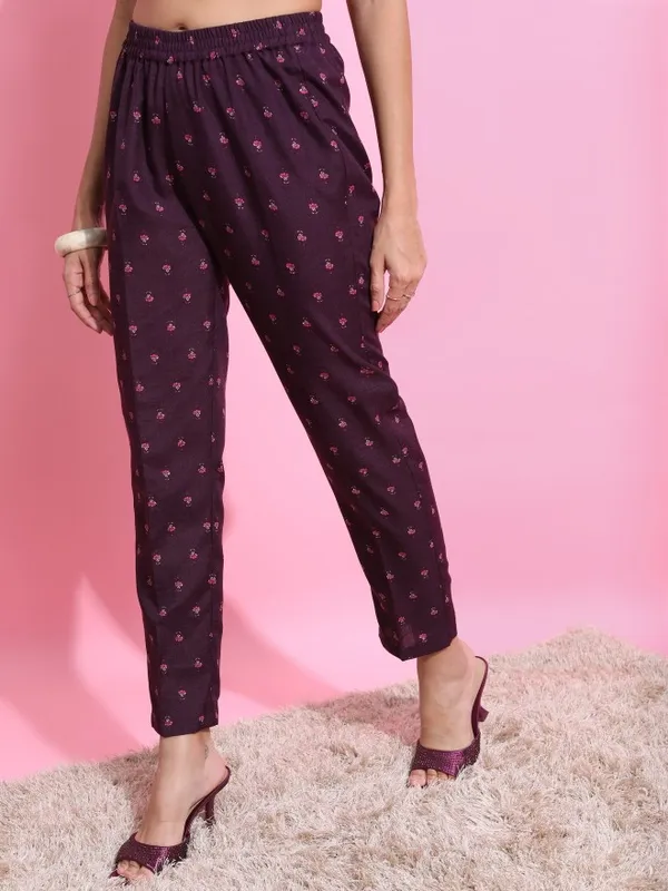  Ketch Women Purple Printed Kurta Sets