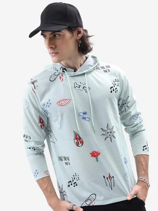 Highlander Men Blue Printed Hood T-Shirt