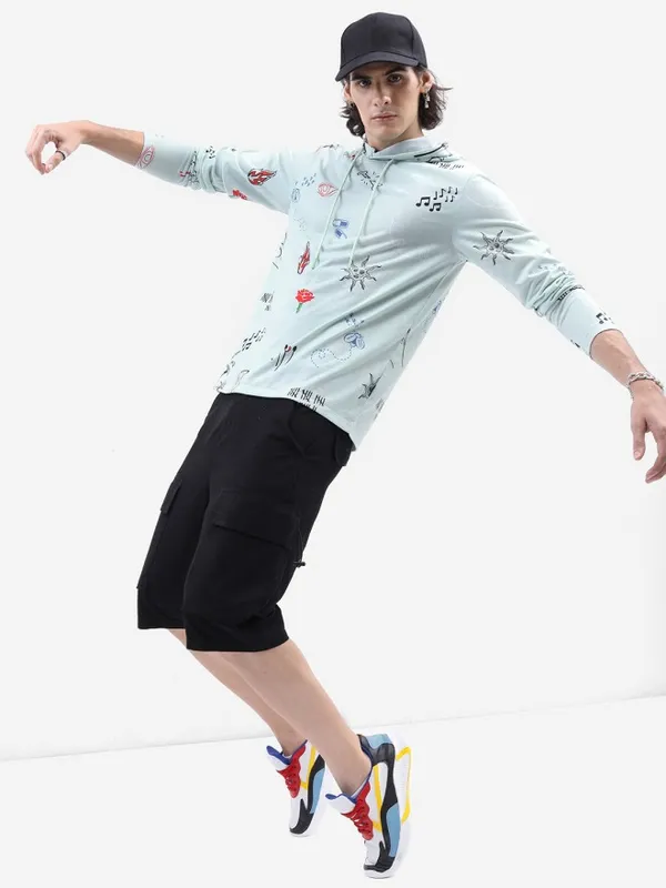 Highlander Men Blue Printed Hood T-Shirt