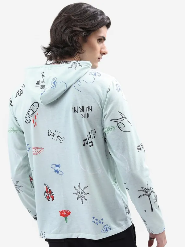 Highlander Men Blue Printed Hood T-Shirt