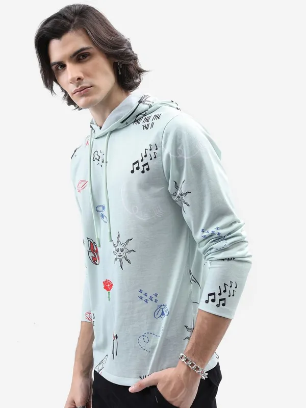 Highlander Men Blue Printed Hood T-Shirt