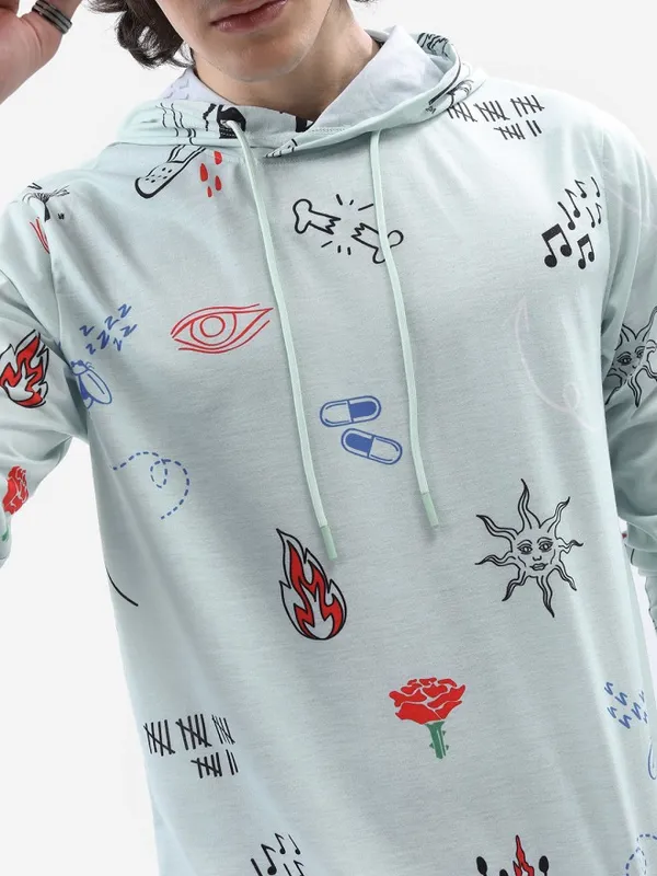 Highlander Men Blue Printed Hood T-Shirt