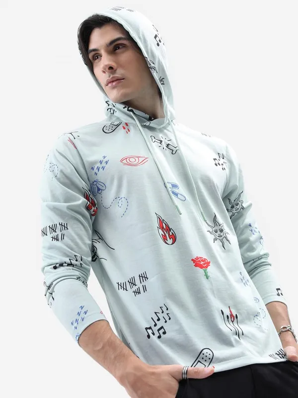 Highlander Men Blue Printed Hood T-Shirt