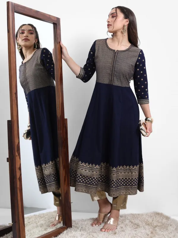  Vishudh Women Navy Blue Printed Anarkali Kurtas