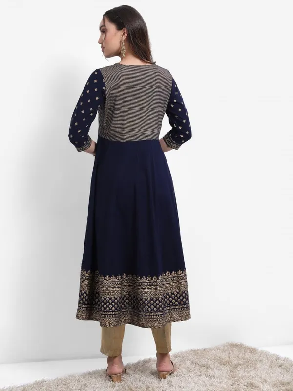  Vishudh Women Navy Blue Printed Anarkali Kurtas