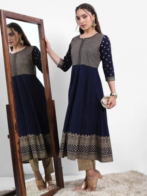  Vishudh Women Navy Blue Printed Anarkali Kurtas