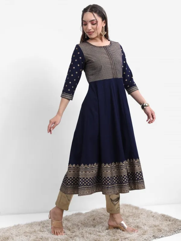  Vishudh Women Navy Blue Printed Anarkali Kurtas