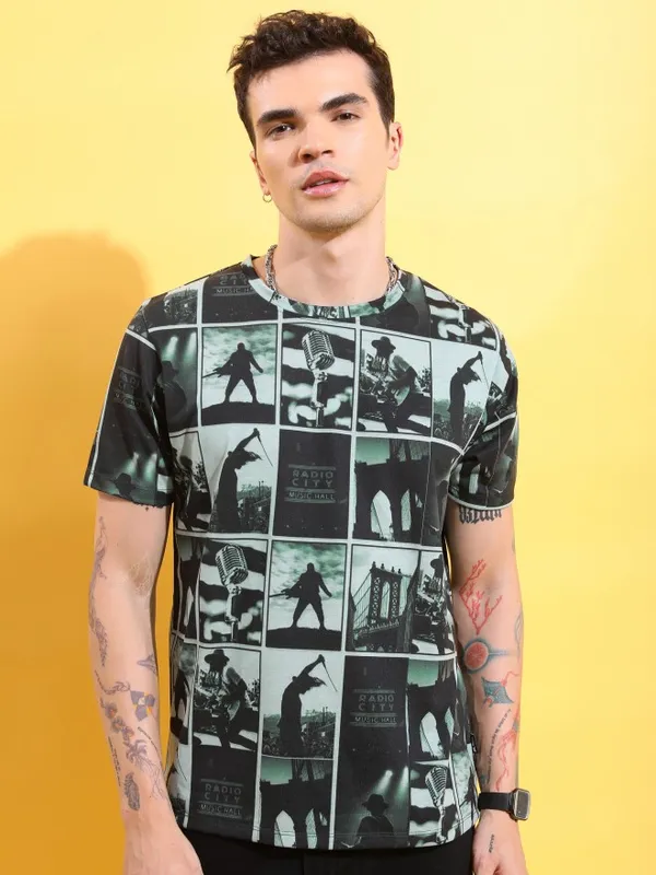  Highlander Men Green Printed Round Neck T-Shirts