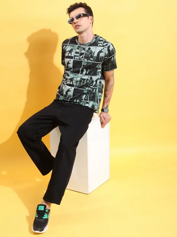  Highlander Men Green Printed Round Neck T-Shirts