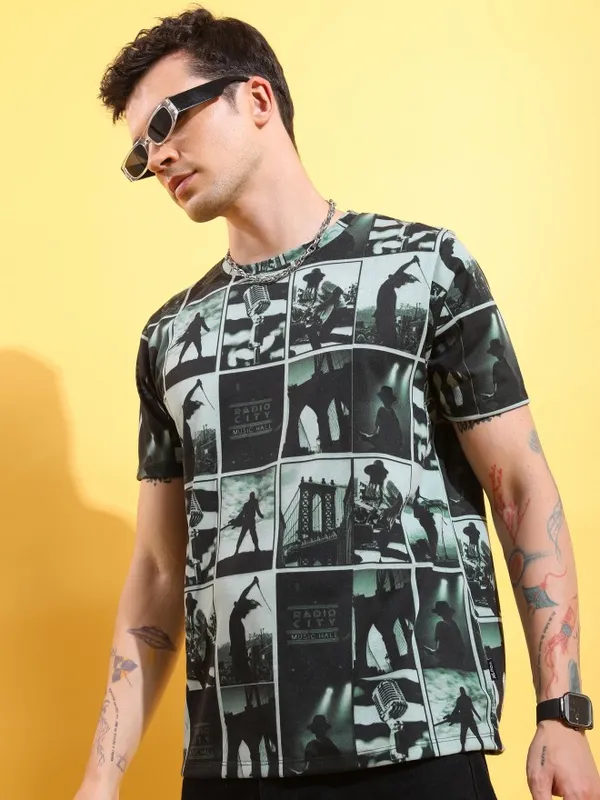  Highlander Men Green Printed Round Neck T-Shirts