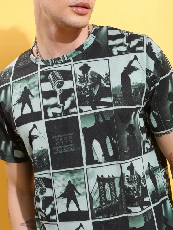  Highlander Men Green Printed Round Neck T-Shirts