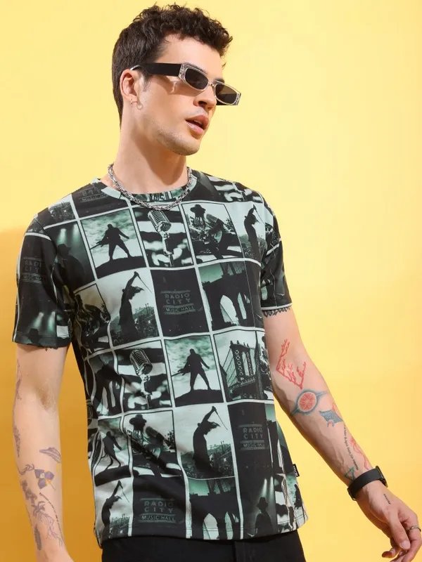  Highlander Men Green Printed Round Neck T-Shirts