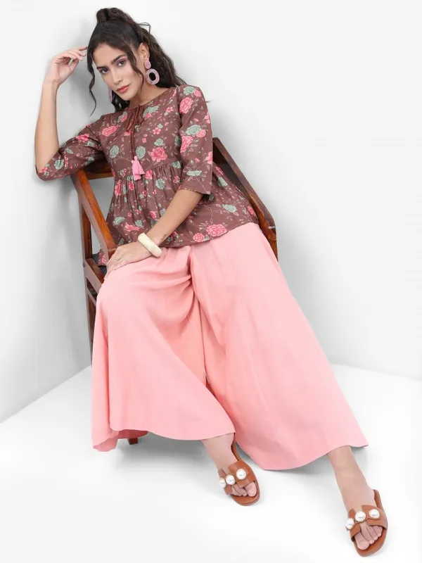  Ketch Women Brown Printed Peplum Tops
