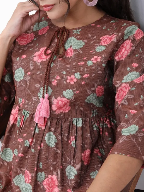  Ketch Women Brown Printed Peplum Tops
