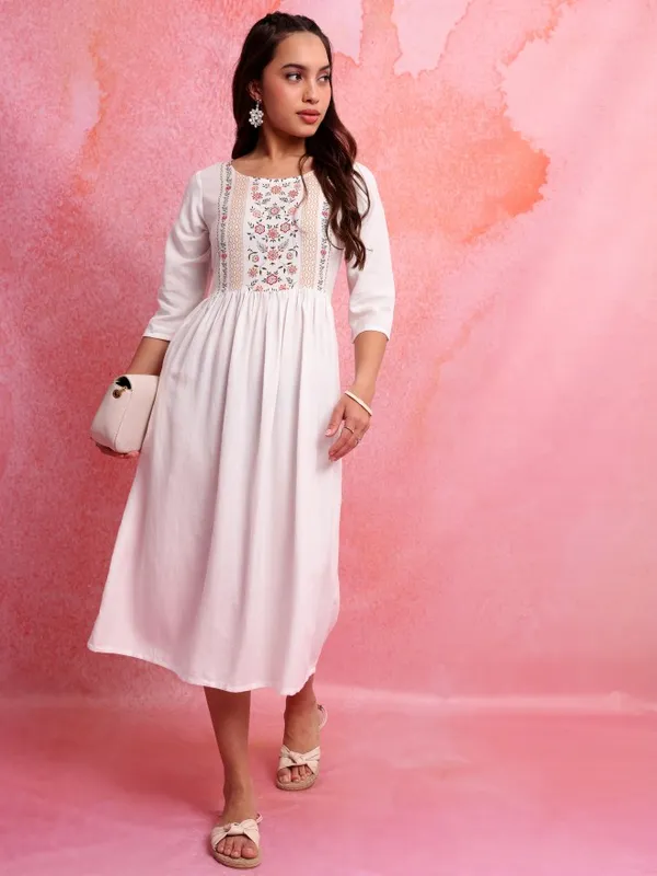  Vishudh Women Off White Printed A-Line Ethnic Dresses