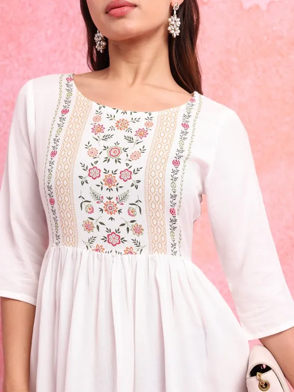  Vishudh Women Off White Printed A-Line Ethnic Dresses