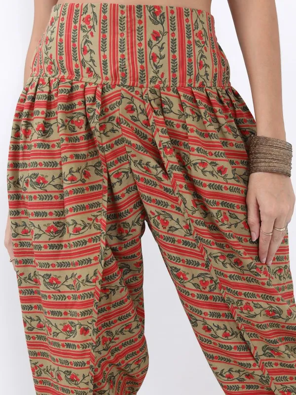 Vishudh Women Red Printed Kurta With Dhoti Pant And Dupatta