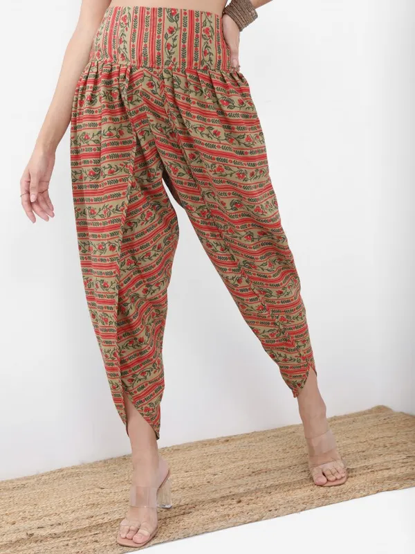 Vishudh Women Red Printed Kurta With Dhoti Pant And Dupatta