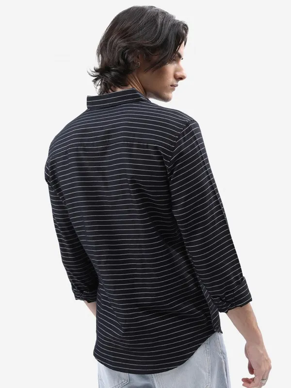  Highlander Men Black Striped Slim Fit Casual Shirts