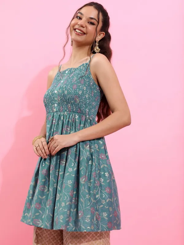 Shoulder Straps Printed Tunic