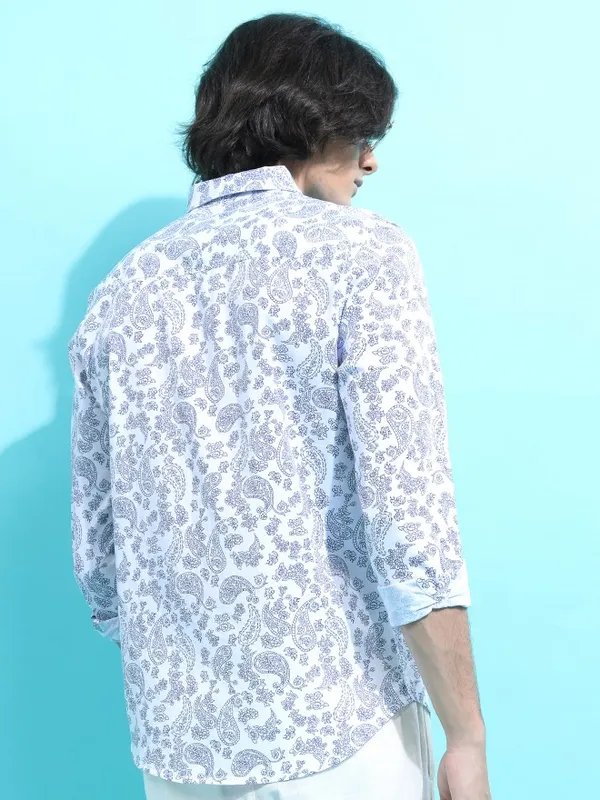  Ketch Men White Printed Slim Fit Casual Shirts