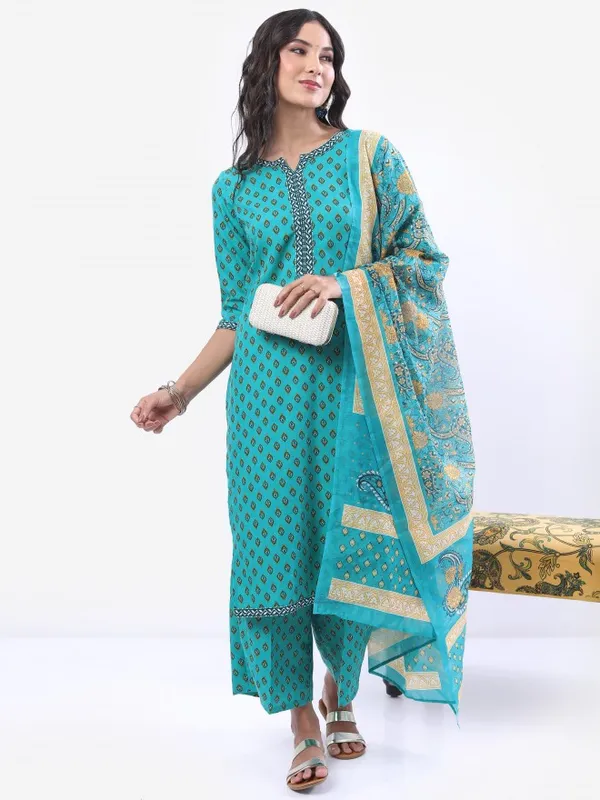  Ketch Women Teal Printed Kurta Sets