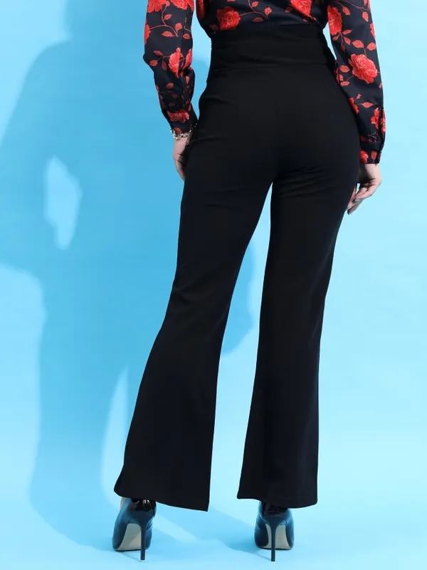 Solid Flared Casual Trouser