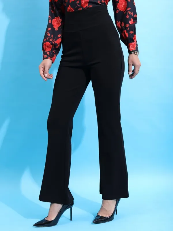 Solid Flared Casual Trouser