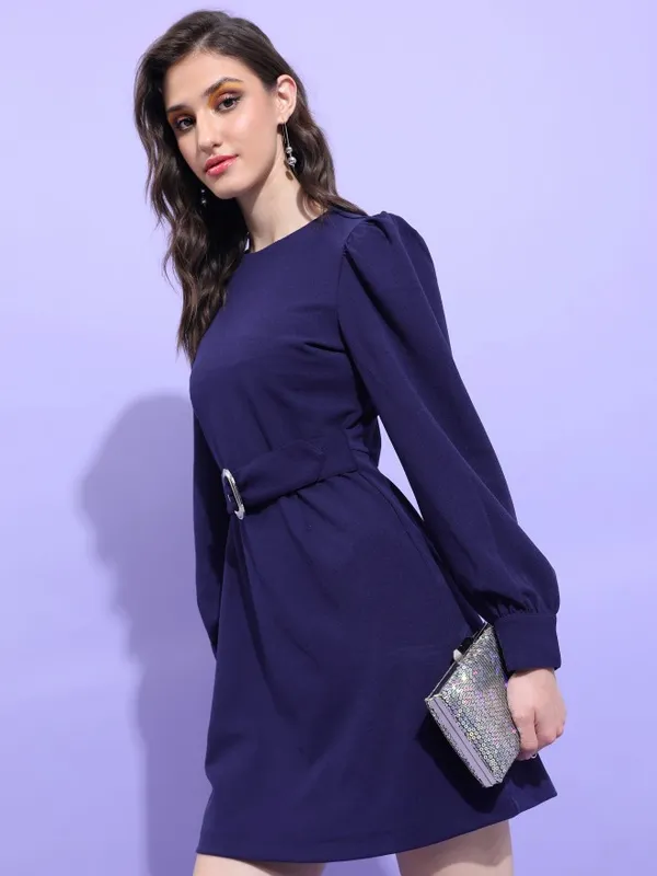 Tokyo Talkies Women Navy Blue Solid A-Line Dress