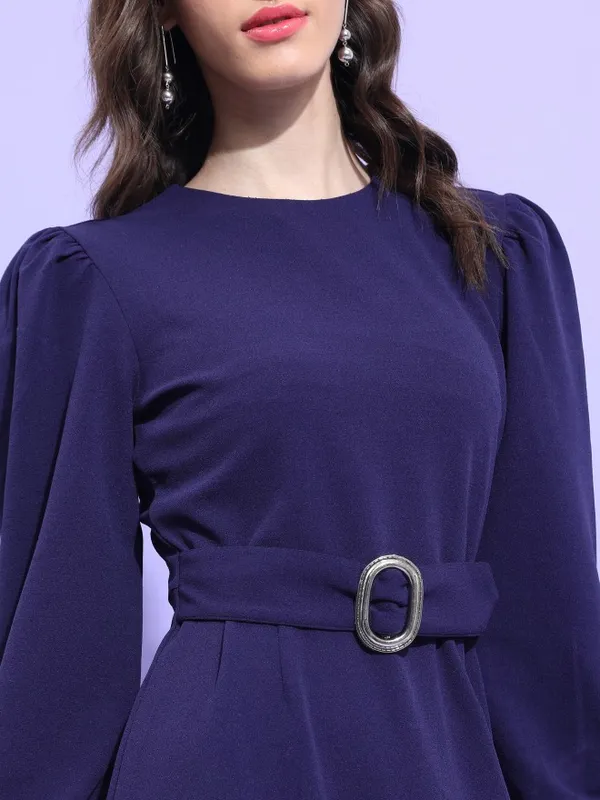 Tokyo Talkies Women Navy Blue Solid A-Line Dress