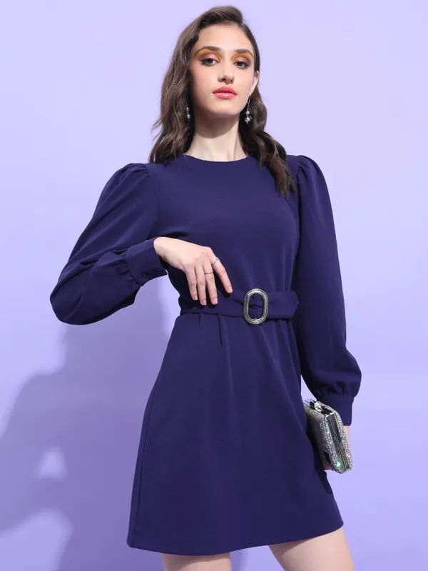 Tokyo Talkies Women Navy Blue Solid A-Line Dress
