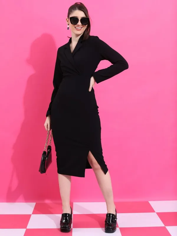  Ketch Women Black Solid Wrap Dresses