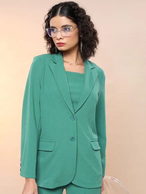 Tokyo Talkies Women Green Blazer With Trouser