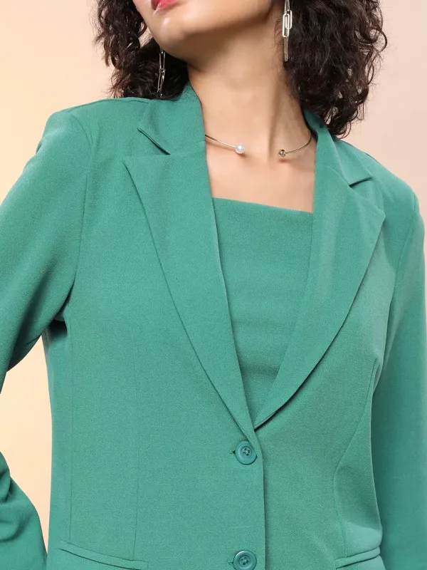 Tokyo Talkies Women Green Blazer With Trouser