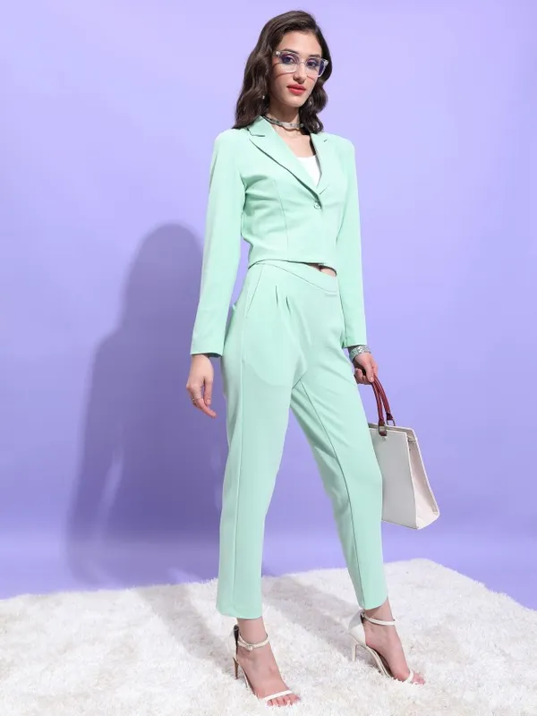 Tokyo Talkies Women Green Blazer With Trouser
