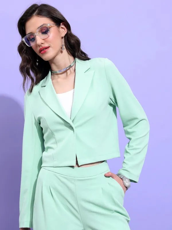 Tokyo Talkies Women Green Blazer With Trouser