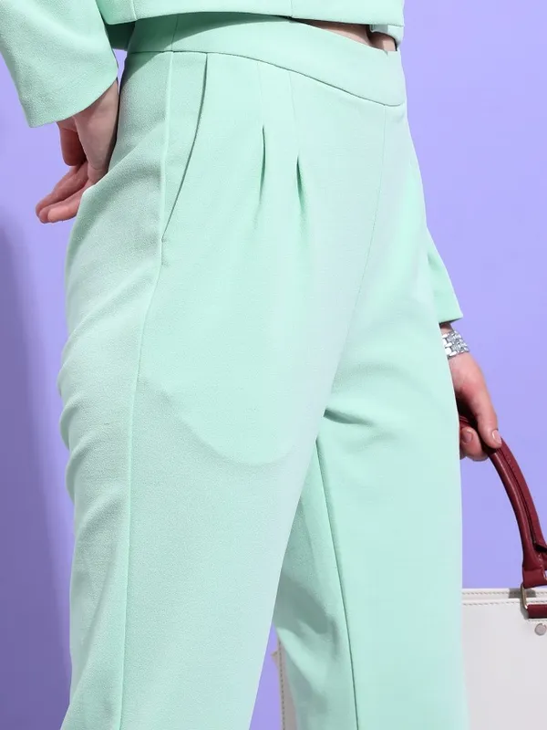 Tokyo Talkies Women Green Blazer With Trouser