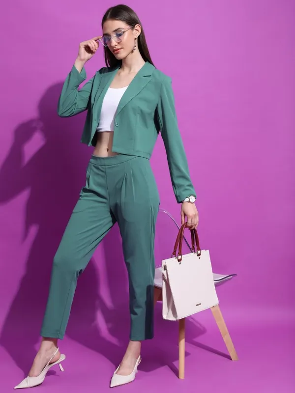 Tokyo Talkies Women Green Blazer With Trouser