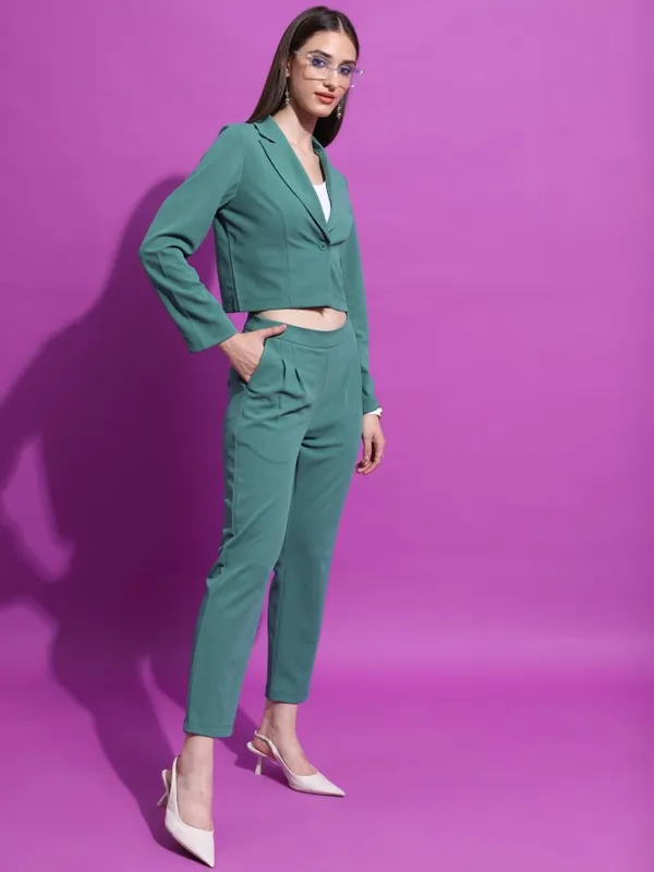 Tokyo Talkies Women Green Blazer With Trouser