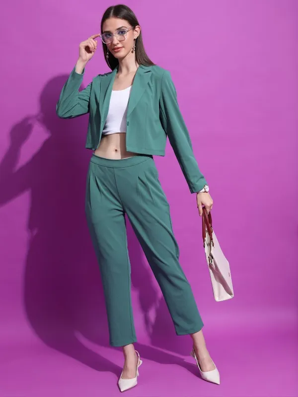 Tokyo Talkies Women Green Blazer With Trouser