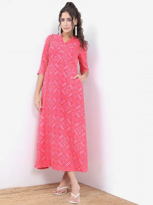  Vishudh Women Pink Printed A-Line Ethnic Dresses