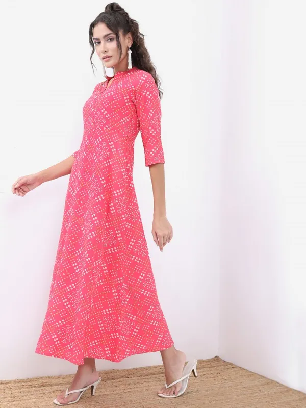  Vishudh Women Pink Printed A-Line Ethnic Dresses