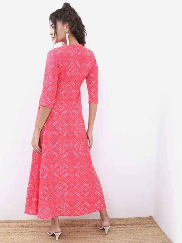  Vishudh Women Pink Printed A-Line Ethnic Dresses