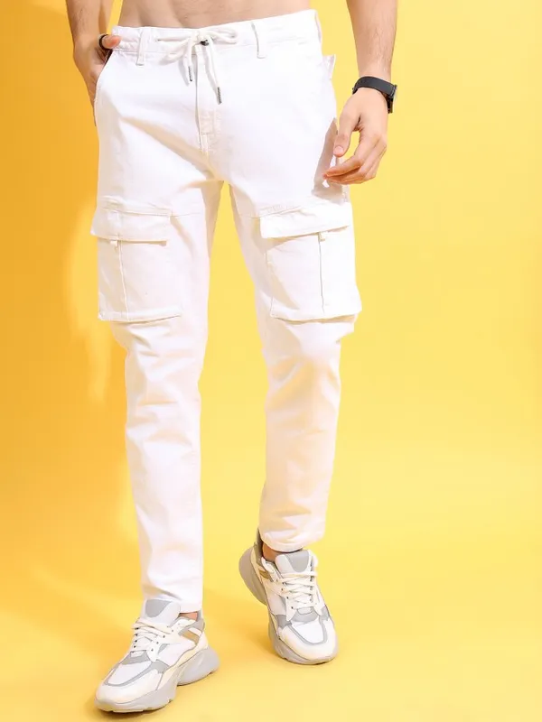  Highlander Men White Slim Fit Clean Look Jeans